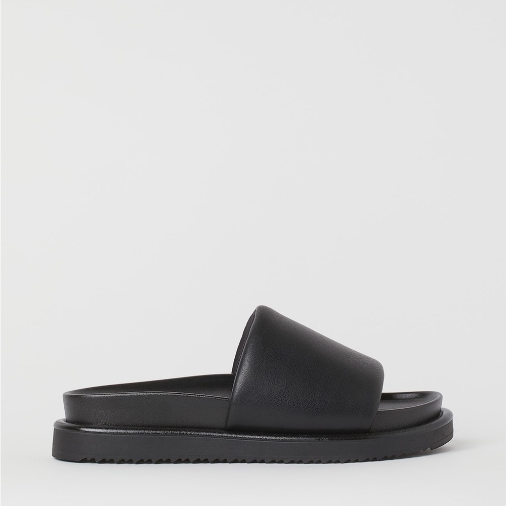 H&M black leather padded slide sandal 9